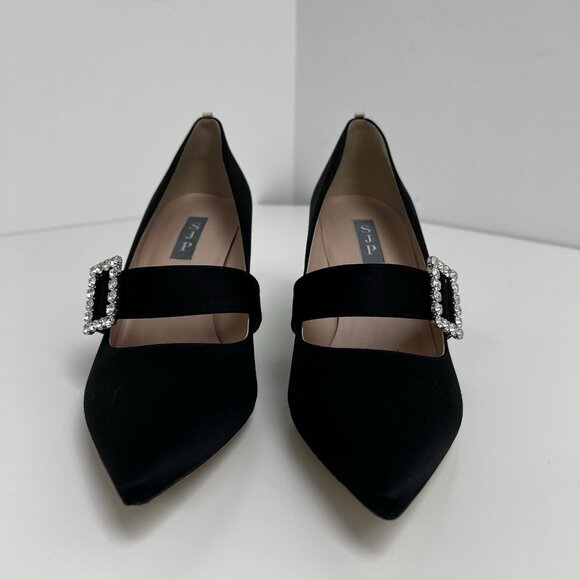 SJP BY SARAH JESSICA PARKER Black Satin Highgate  Embellished Buckle Heels Sz 41 - Picture 10 of 11